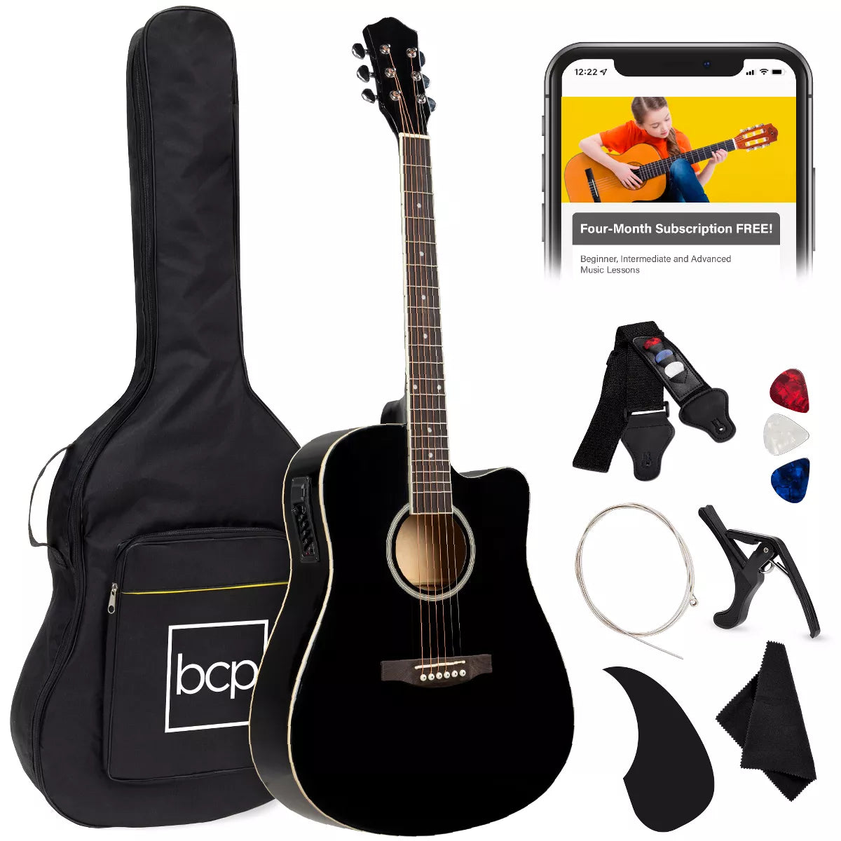 Best Choice Products Beginner Acoustic Electric Guitar Starter Set 41In W/ All Wood Cutaway Design, Case