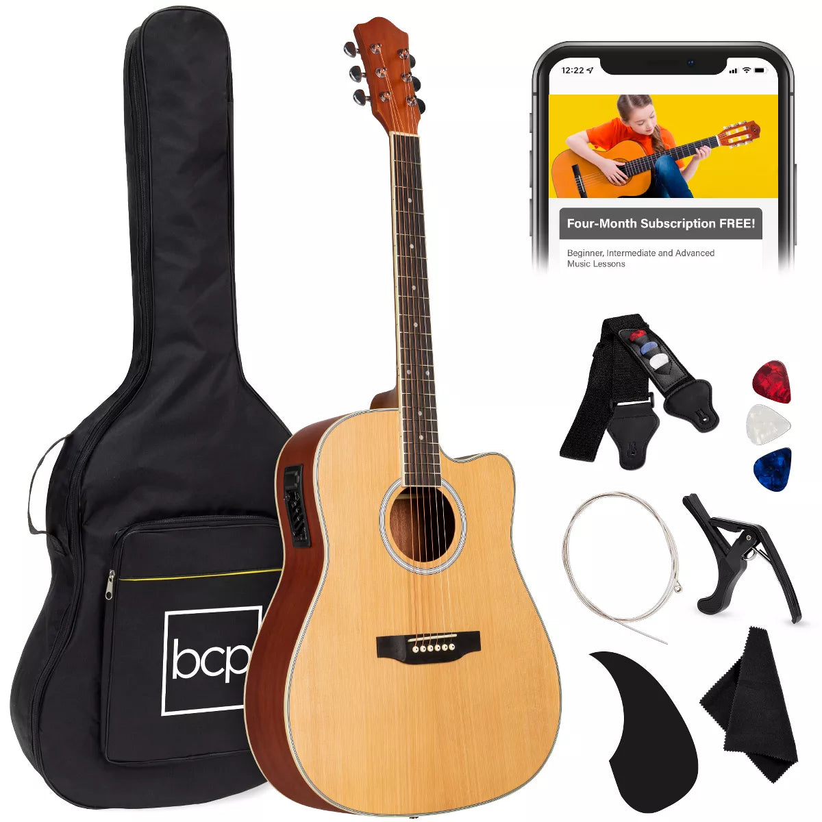 Best Choice Products Beginner Acoustic Electric Guitar Starter Set 41In W/ All Wood Cutaway Design, Case