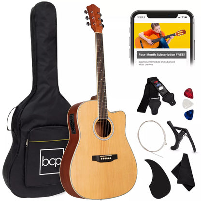 Best Choice Products Beginner Acoustic Electric Guitar Starter Set 41In W/ All Wood Cutaway Design, Case