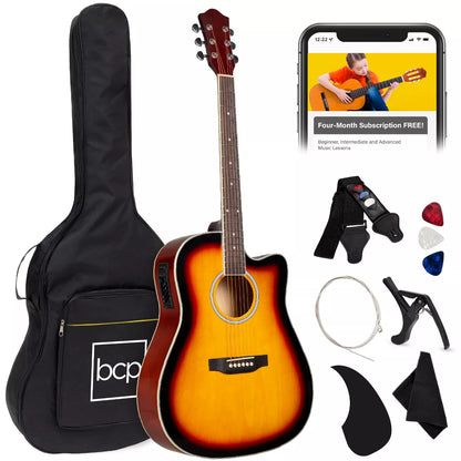 Best Choice Products Beginner Acoustic Electric Guitar Starter Set 41In W/ All Wood Cutaway Design, Case