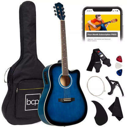 Best Choice Products Beginner Acoustic Electric Guitar Starter Set 41In W/ All Wood Cutaway Design, Case