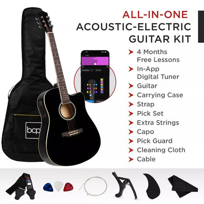 Best Choice Products Beginner Acoustic Electric Guitar Starter Set 41In W/ All Wood Cutaway Design, Case