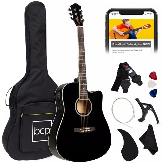 Best Choice Products Beginner Acoustic Electric Guitar Starter Set 41In W/ All Wood Cutaway Design, Case